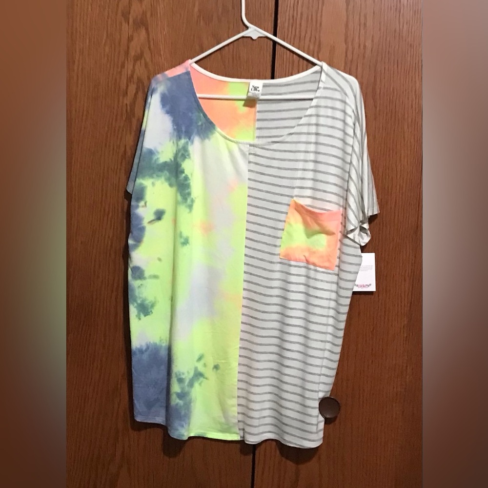 NWT Sew In Love Size 3 Neon Split Tie-Dye & Stripe Pocket Short Sleeve Top